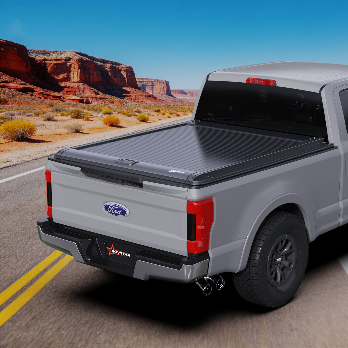 2017-2026 Ford F-250/F-350 6.8ft Bed Retractable Tonneau Cover, All-Aluminum, No-Drill Install | ROVSTAR Mech Glide